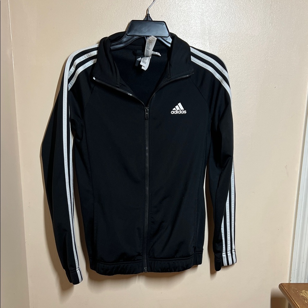 adidas Black Jacket with White Stripe Accents